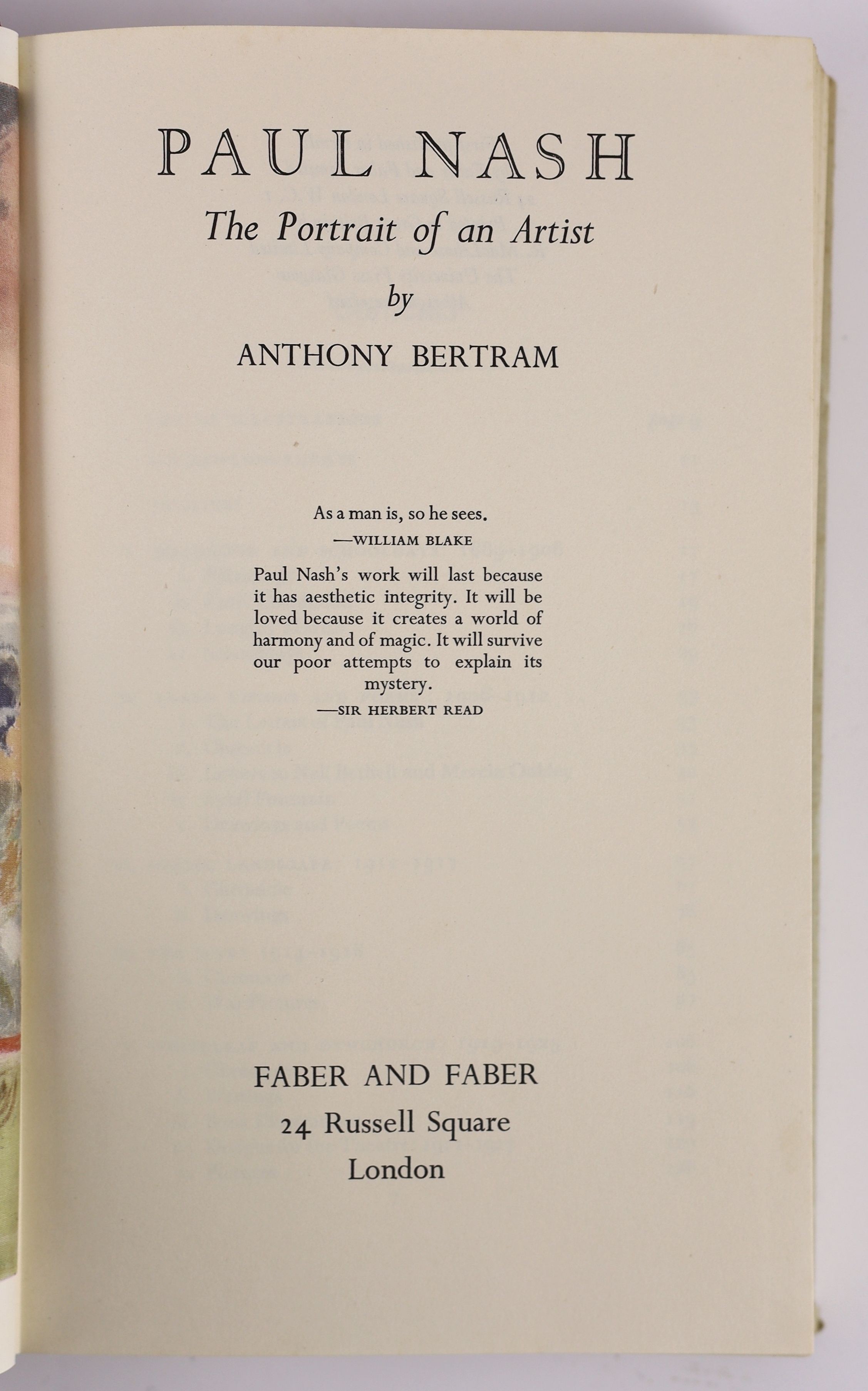 Nash, Paul - Outline. 1st ed. Complete with 3 plates, 2 being coloured, and numerous full page text illus. Publishers cloth with Letters direct on upper and spine and original illustrated d/j. 8vo Faber and Faber Limited